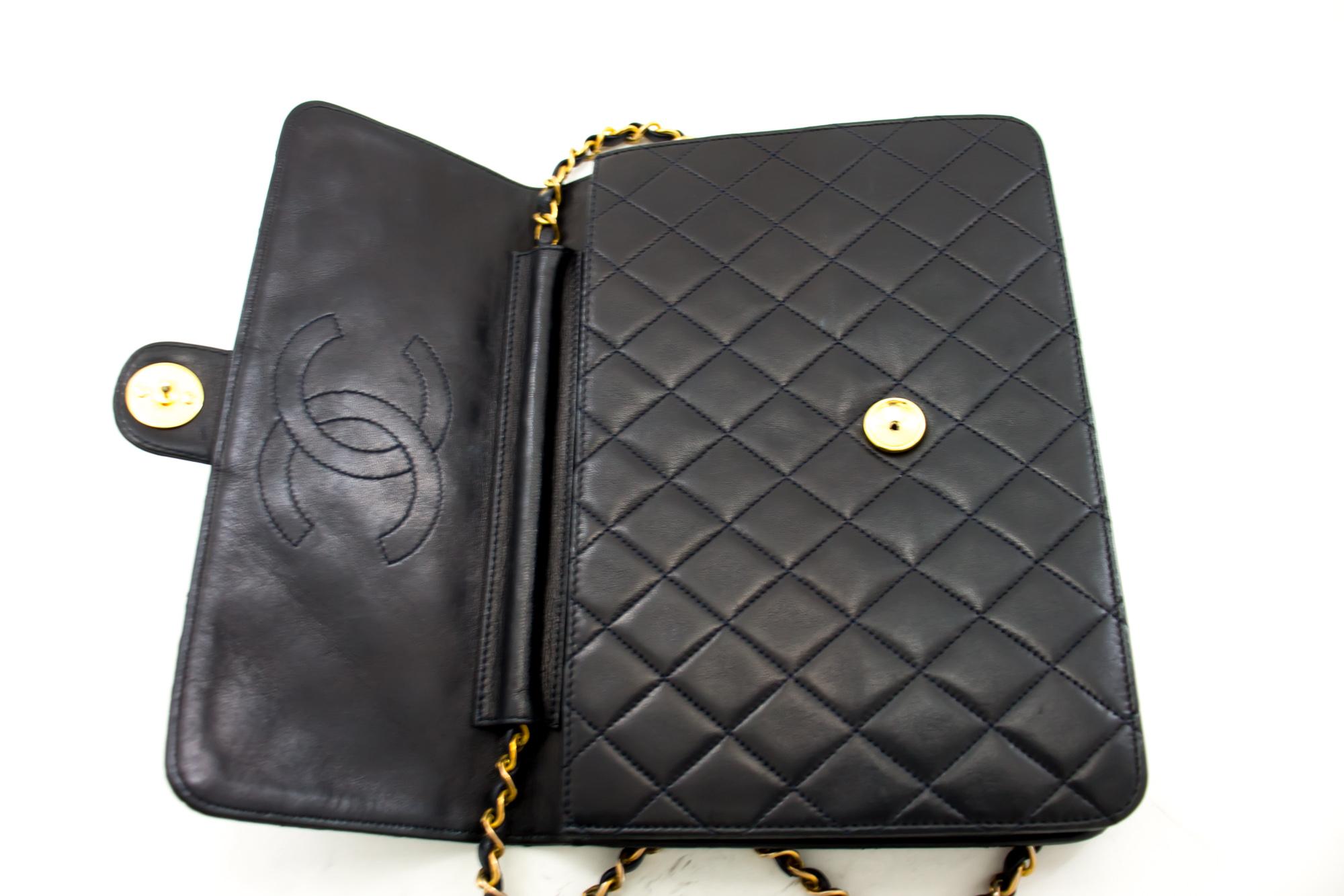 CHANEL Chain Shoulder Bag Clutch Navy Flap Quilted Lambskin 2