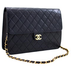 CHANEL Chain Shoulder Bag Clutch Navy Flap Quilted Lambskin