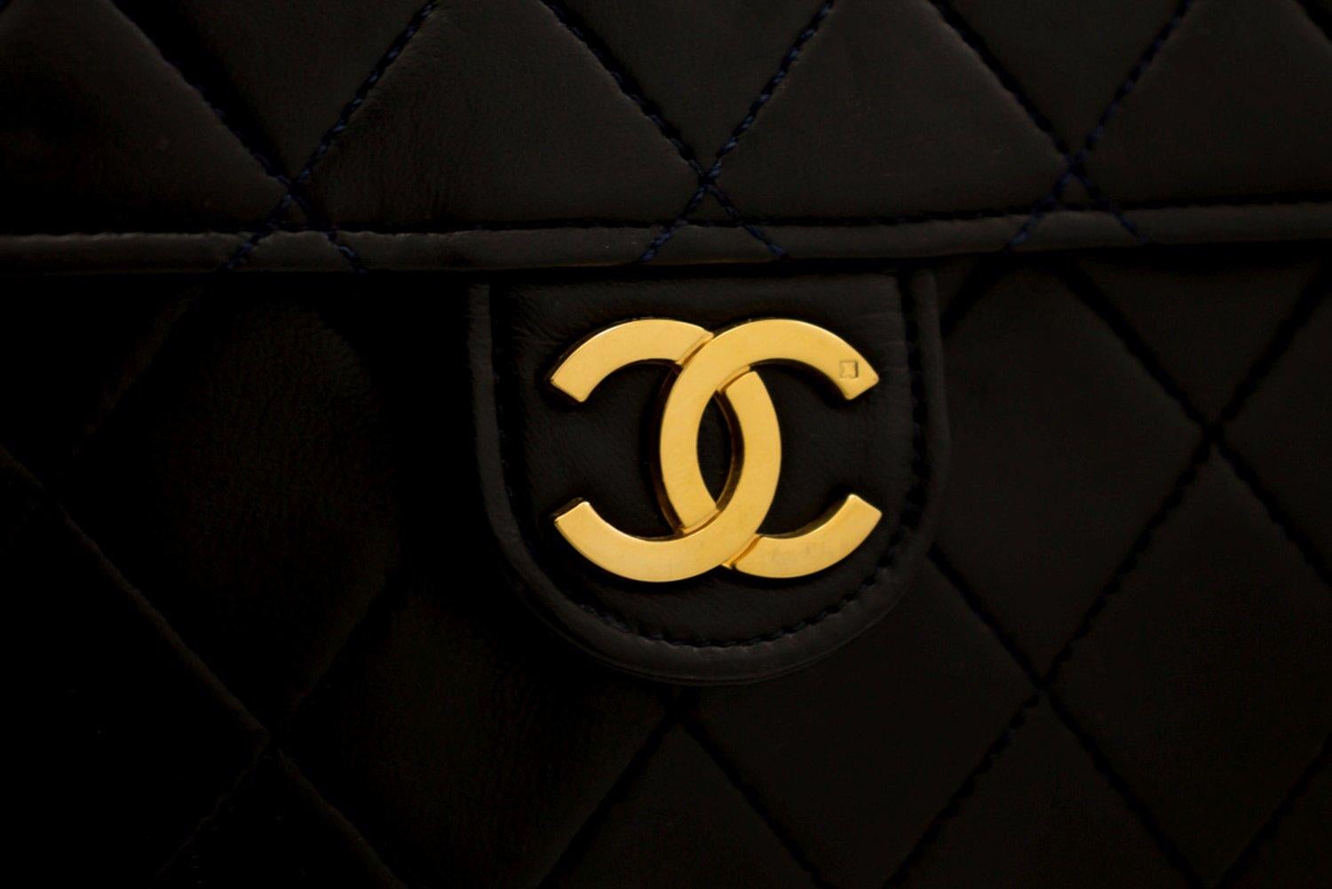 CHANEL Chain Shoulder Bag Clutch Navy Flap Quilted Purse Lambskin 7