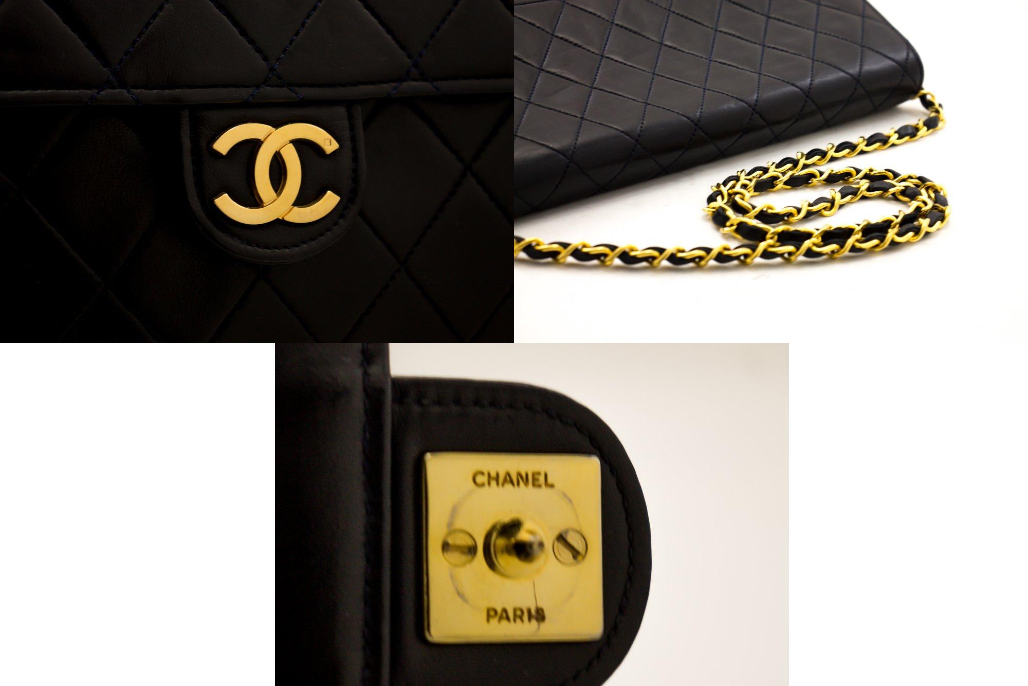 CHANEL Chain Shoulder Bag Clutch Navy Flap Quilted Purse Lambskin 2