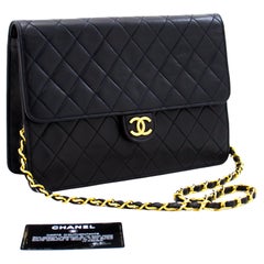 CHANEL Chain Shoulder Bag Clutch Navy Flap Quilted Purse Lambskin