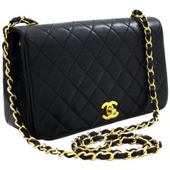 CHANEL Chain Shoulder Crossbody Bag Black Flap Quilted Lambskin Leather