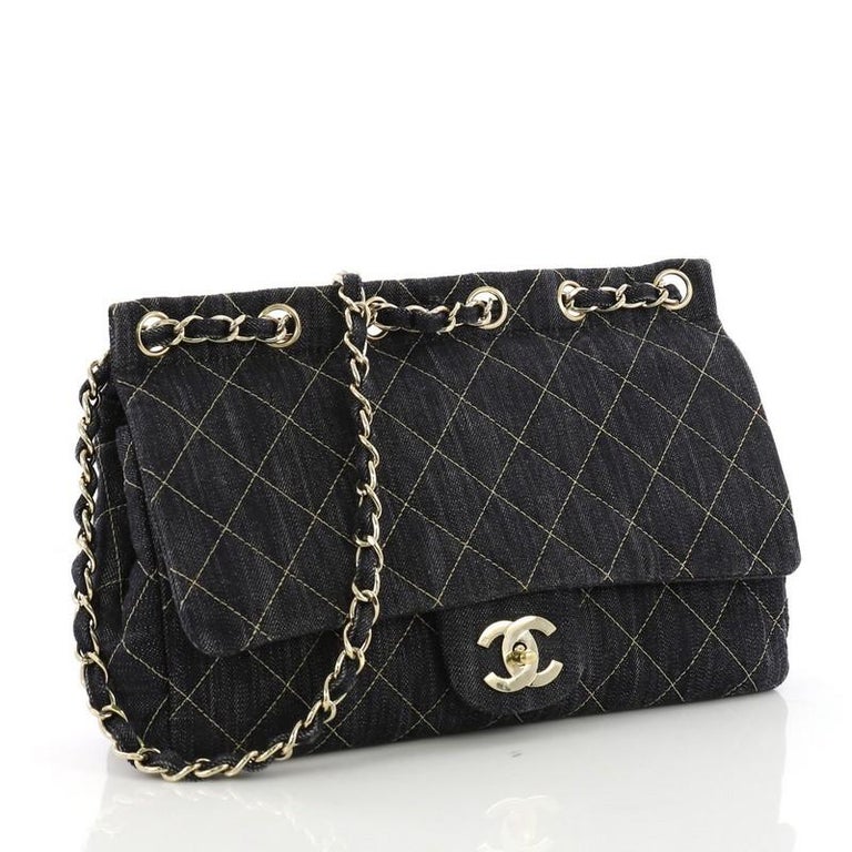 Chanel Chain Through Flap Bag Quilted Denim Jumbo at 1stDibs