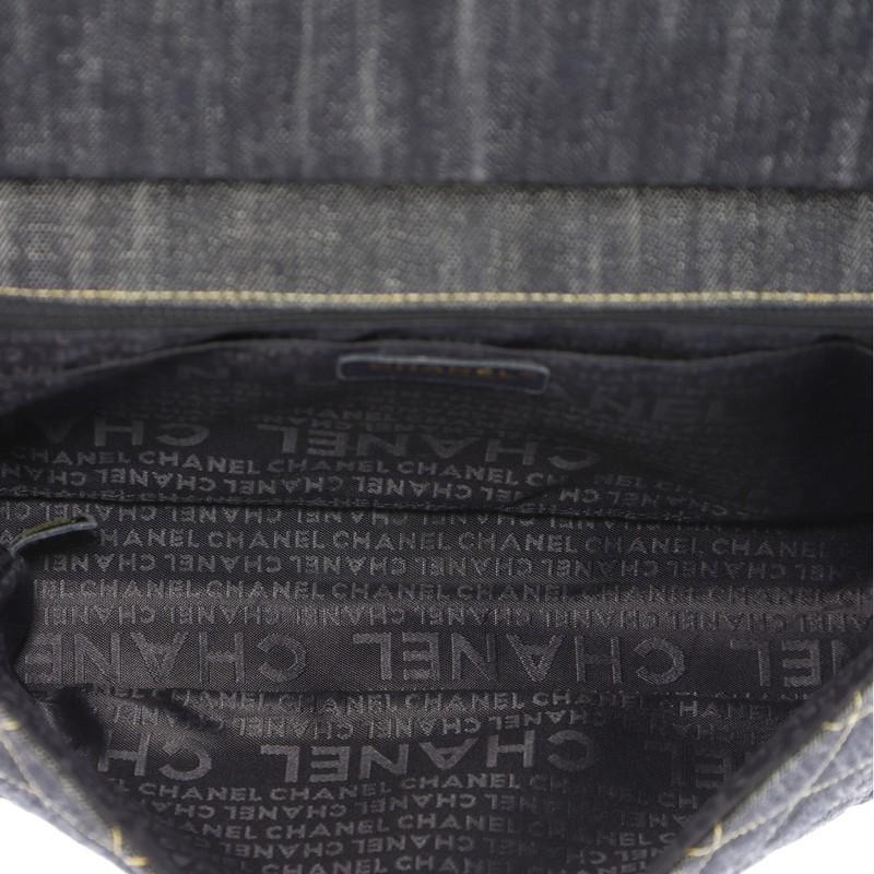 Black Chanel Chain Through Flap Bag Quilted Denim Jumbo