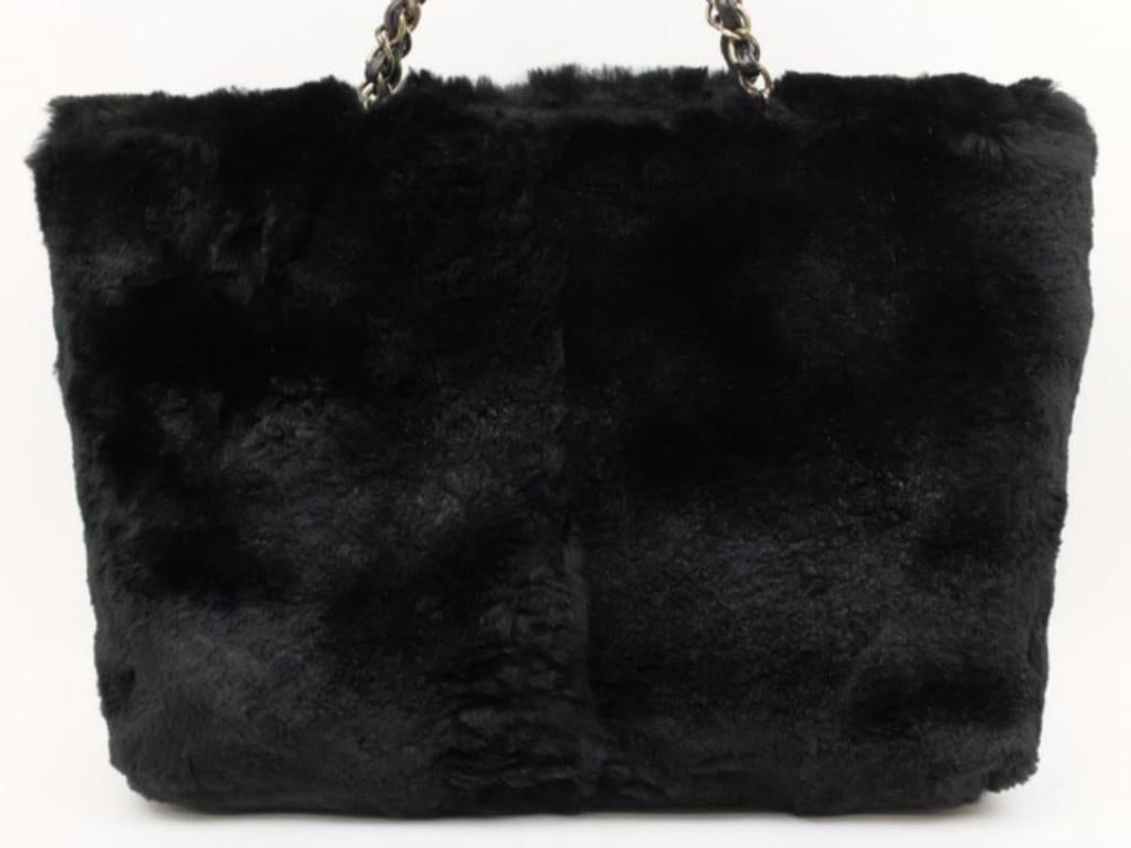 Chanel Chain Tote Shopper 230441 Black Rabbit Fur Shoulder Bag For Sale 1