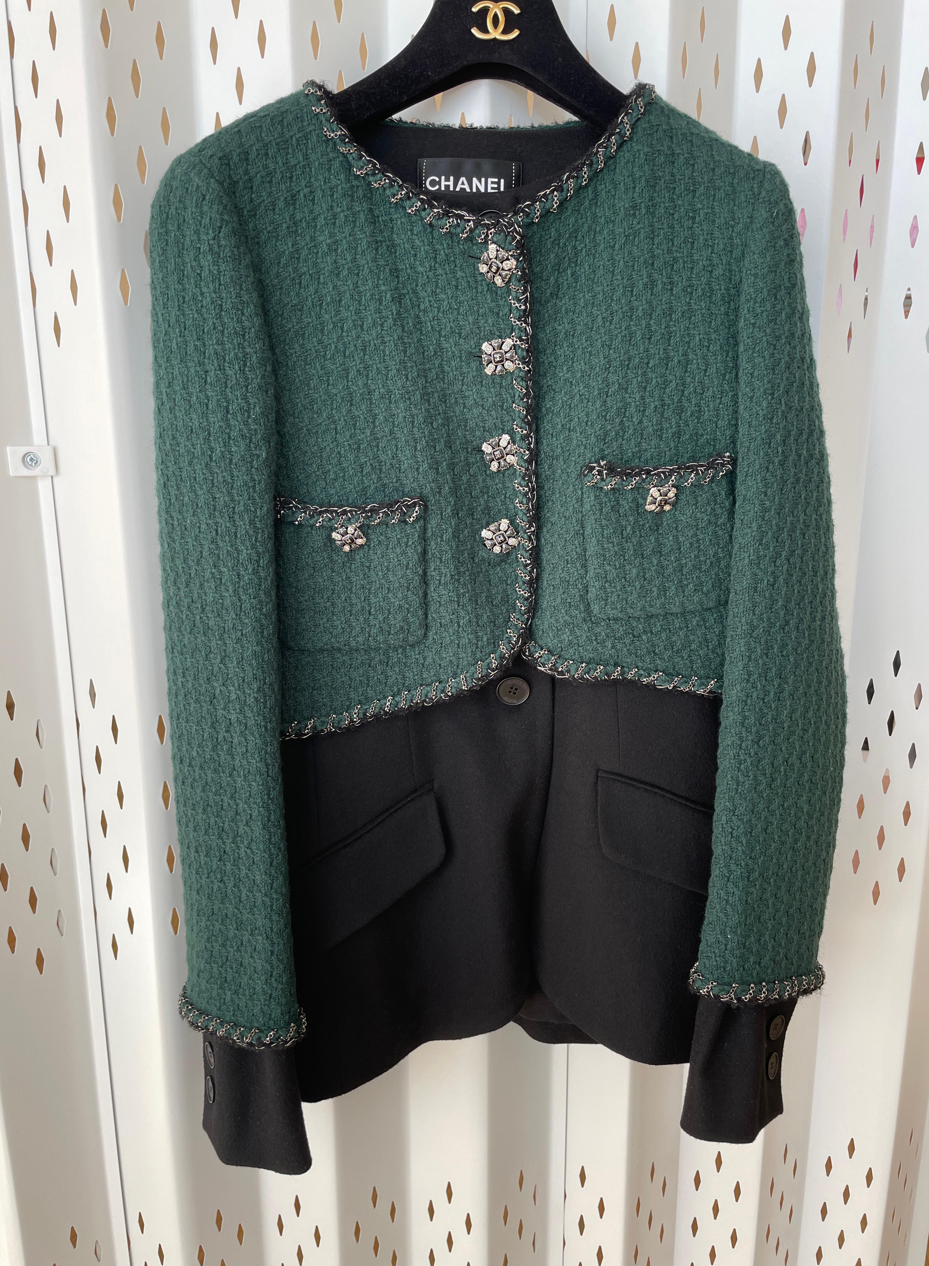 Chanel Chain Trim CC Jewel Buttons Tweed Jacket 2