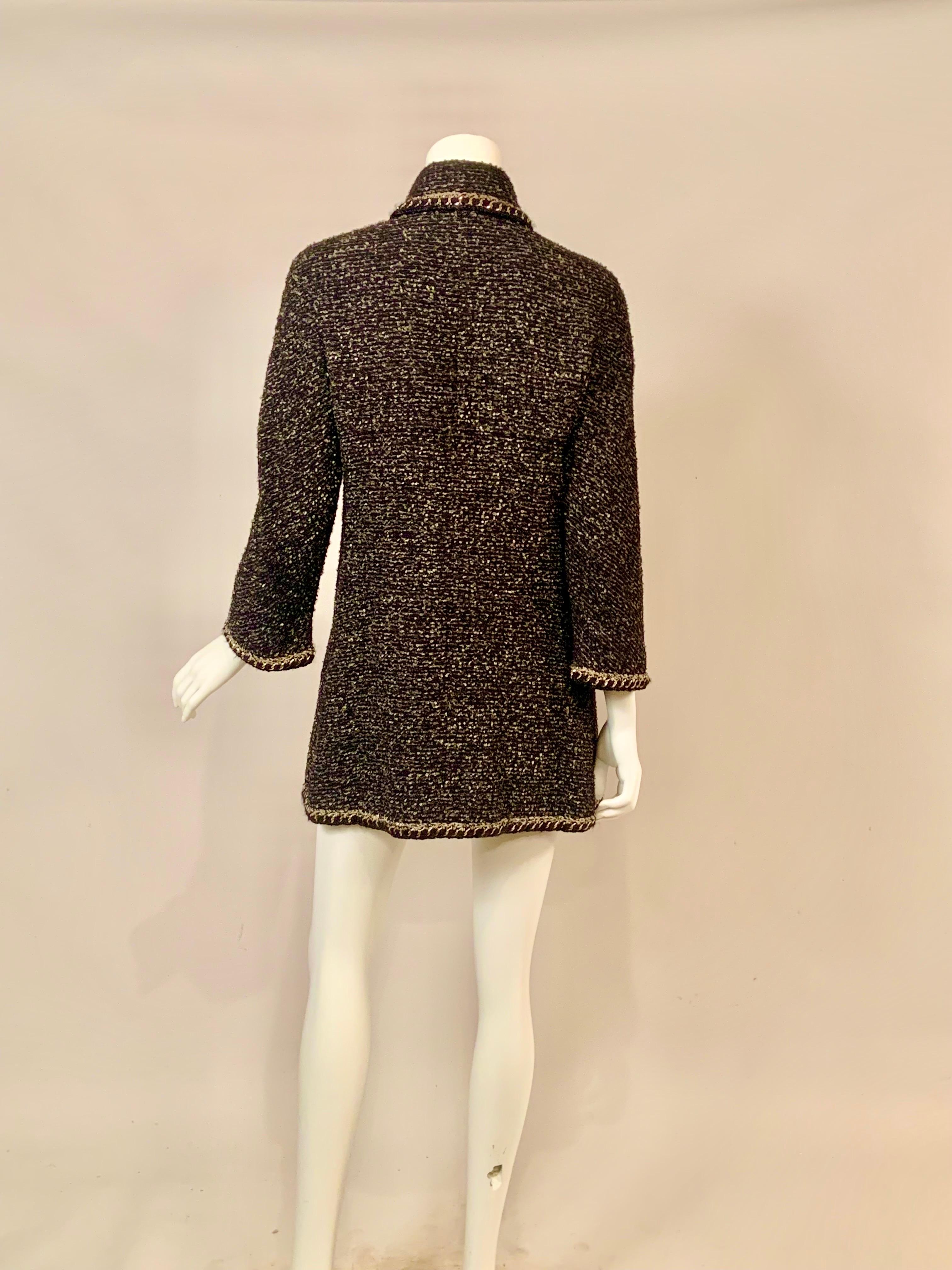 Chanel Chain Trimmed Black and Cream Tweed Jacket or Short Coat 4