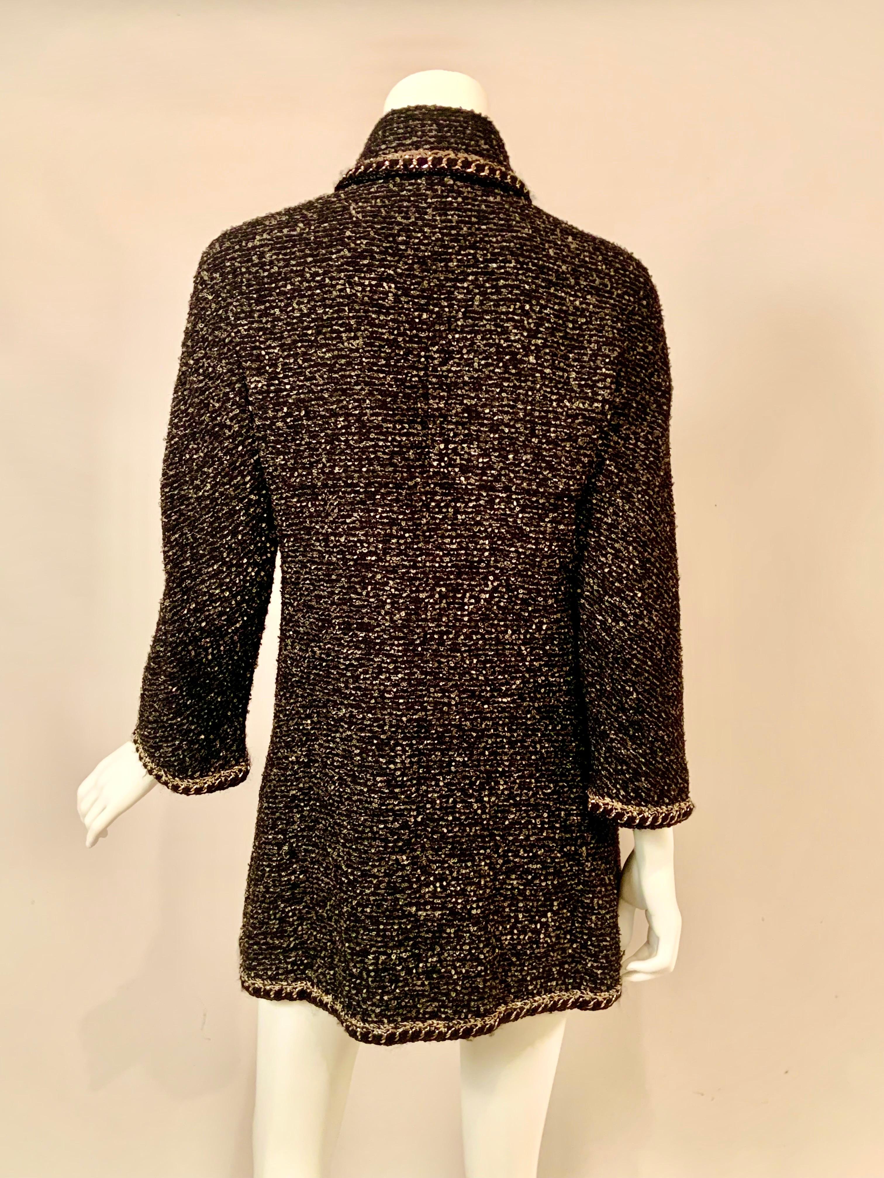 Chanel Chain Trimmed Black and Cream Tweed Jacket or Short Coat 6