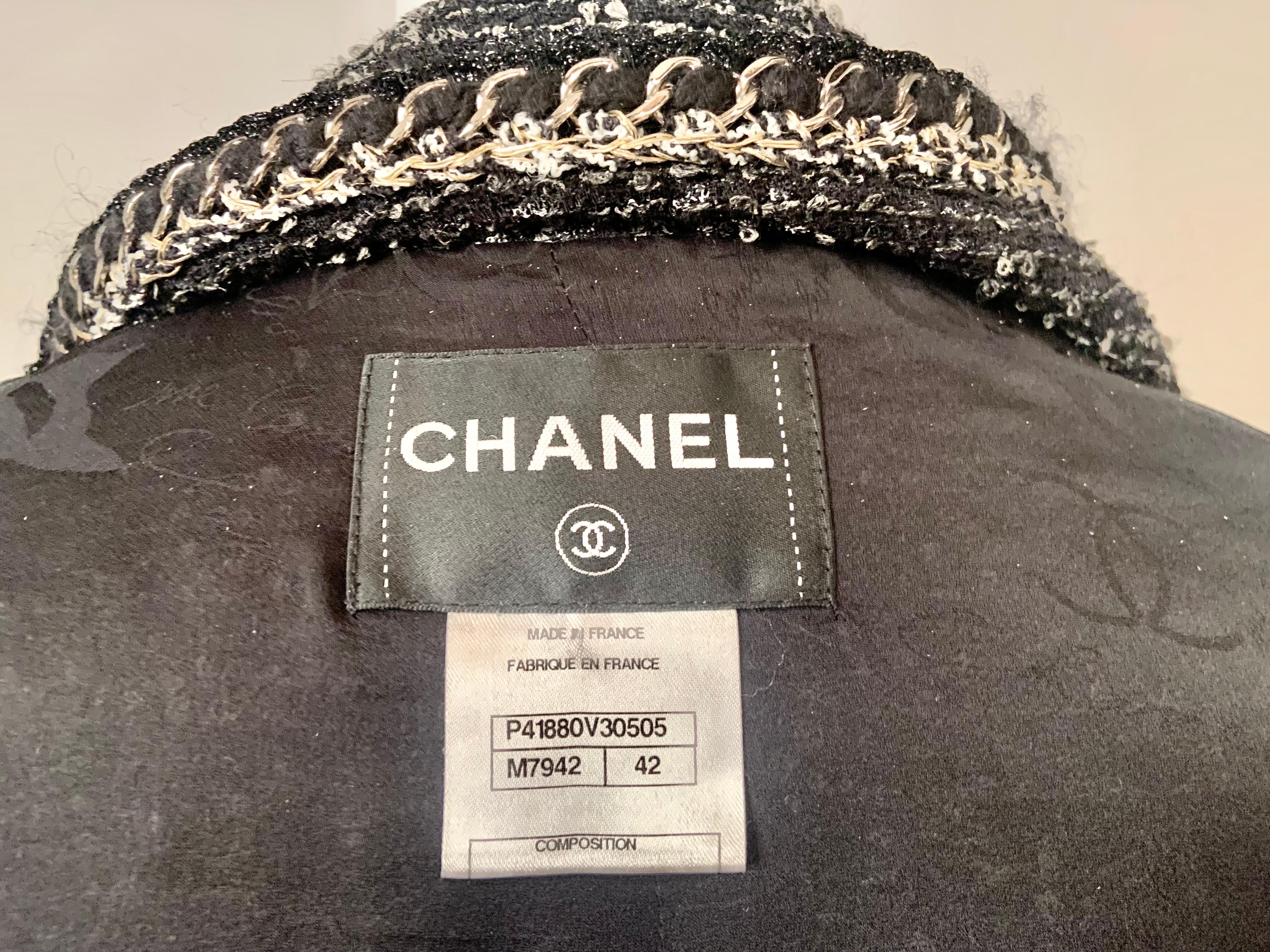 Chanel Chain Trimmed Black and Cream Tweed Jacket or Short Coat 7