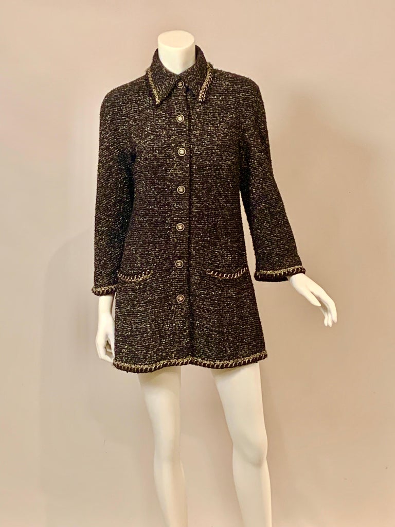 Chanel Chain Trimmed Black and Cream Tweed Jacket or Short Coat at 1stDibs