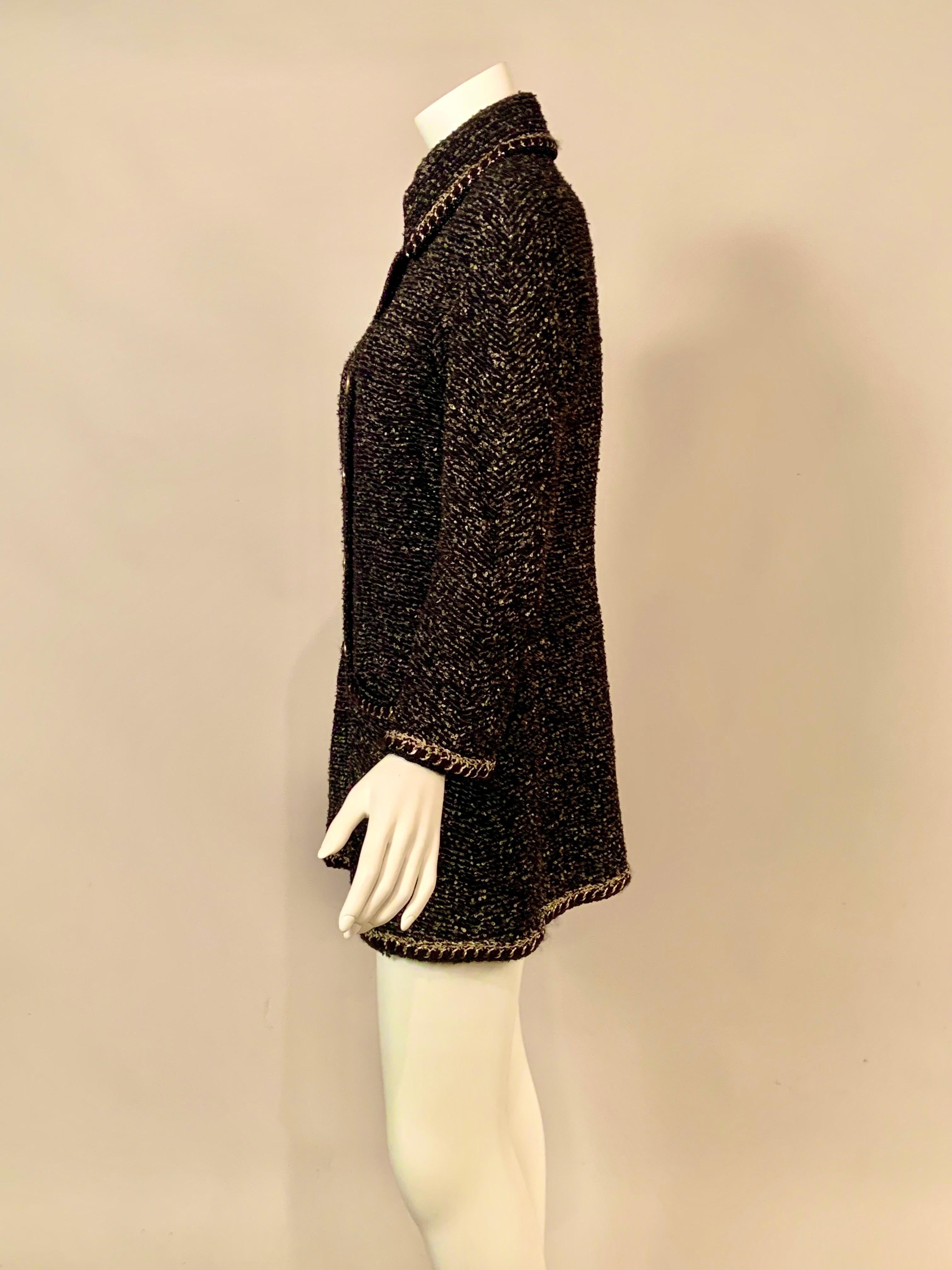 Chanel Chain Trimmed Black and Cream Tweed Jacket or Short Coat 2