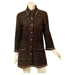 Chanel Chain Trimmed Black and Cream Tweed Jacket or Short Coat
