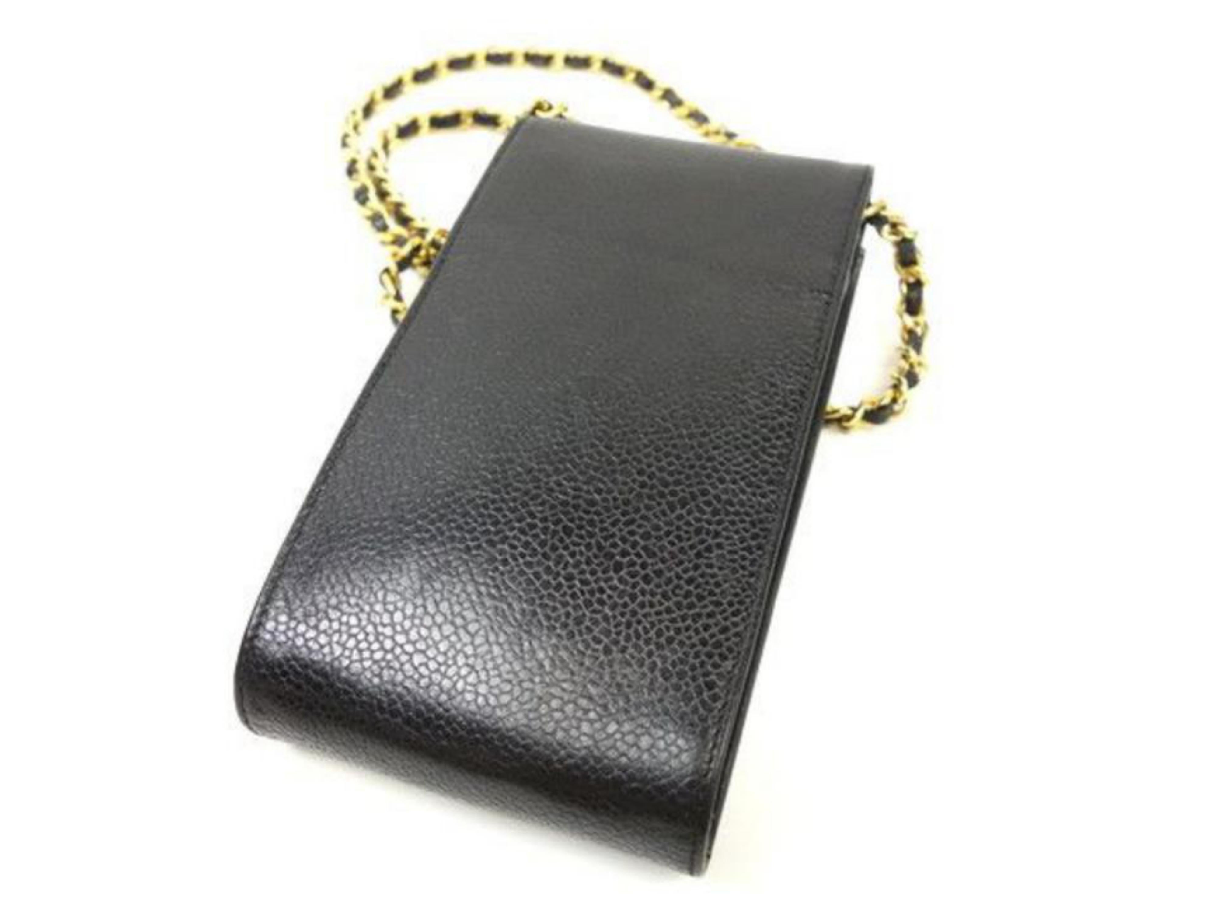 Black Chanel Chain (Ultra Rare) Cc Logo Caviar Mobile Phone Case Wallet On Chain228732 For Sale