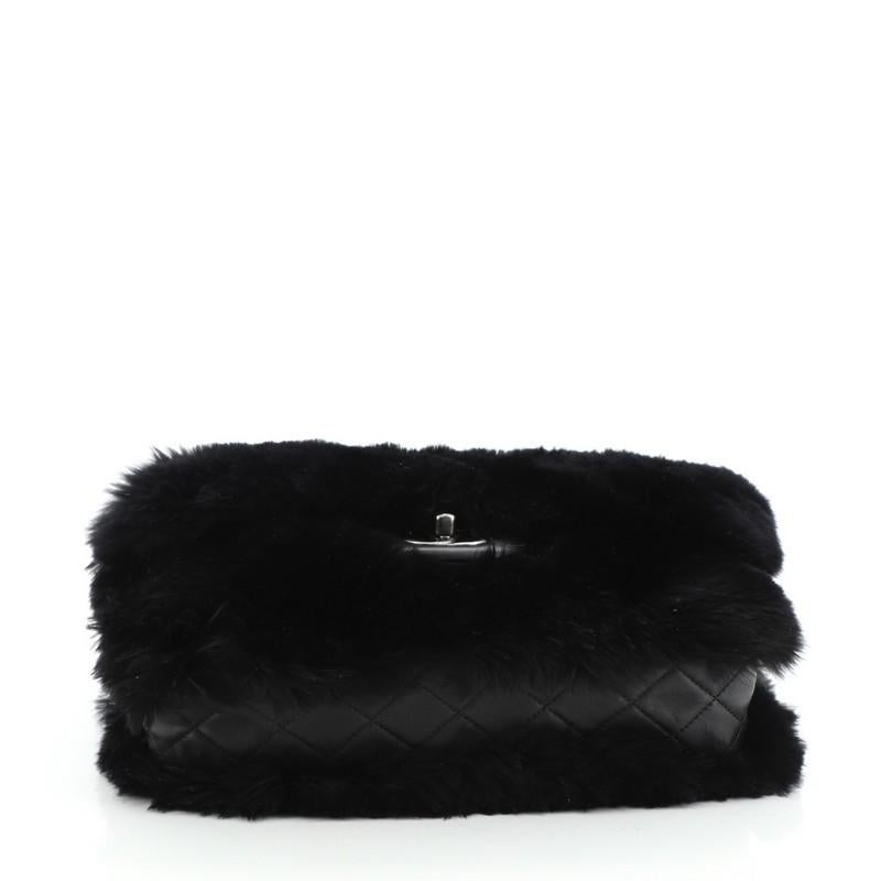 Chanel Chain Zip CC Flap Bag Fur and Quilted Lambskin Medium In Good Condition In NY, NY