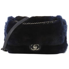 Chanel Chain Zip CC Flap Bag Fur And Quilted Lambskin Medium