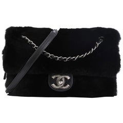 Chanel Chain Zip CC Flap Bag Fur and Quilted Lambskin Medium