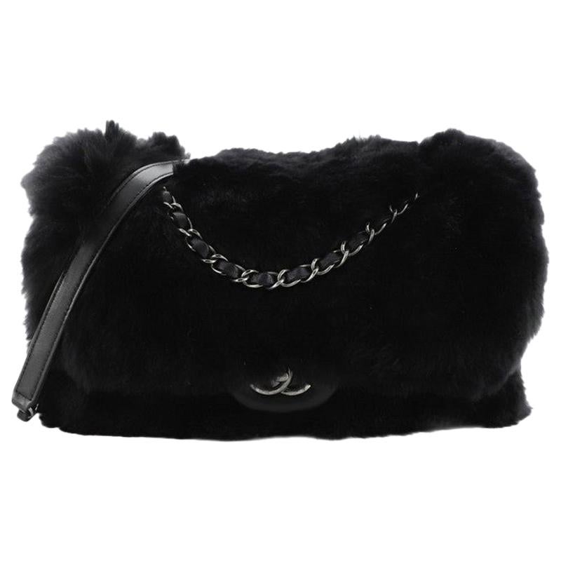 Chanel Chain Zip CC Flap Bag Fur and Quilted Lambskin Medium