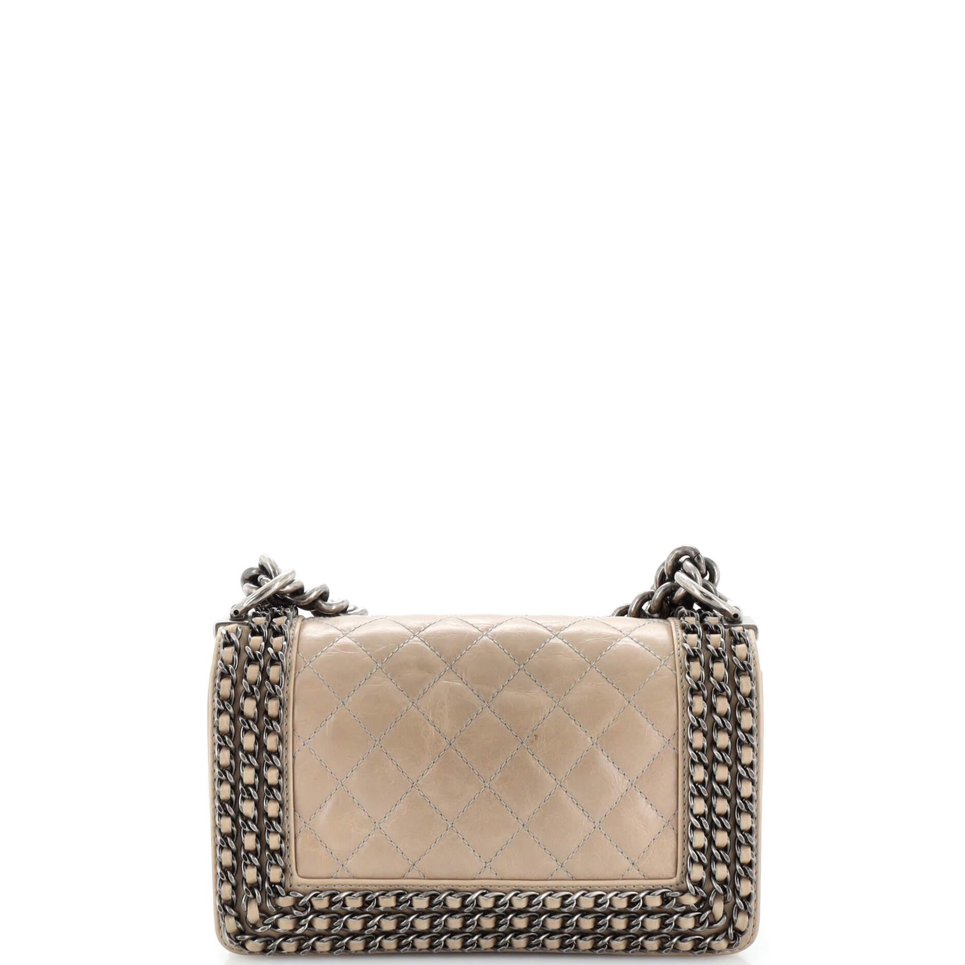 Chanel Chained Boy Flap Bag Quilted Glazed Calfskin Small In Good Condition For Sale In NY, NY