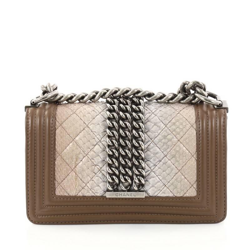 Chanel Chained Boy Flap Bag Quilted Python Small In Good Condition In NY, NY