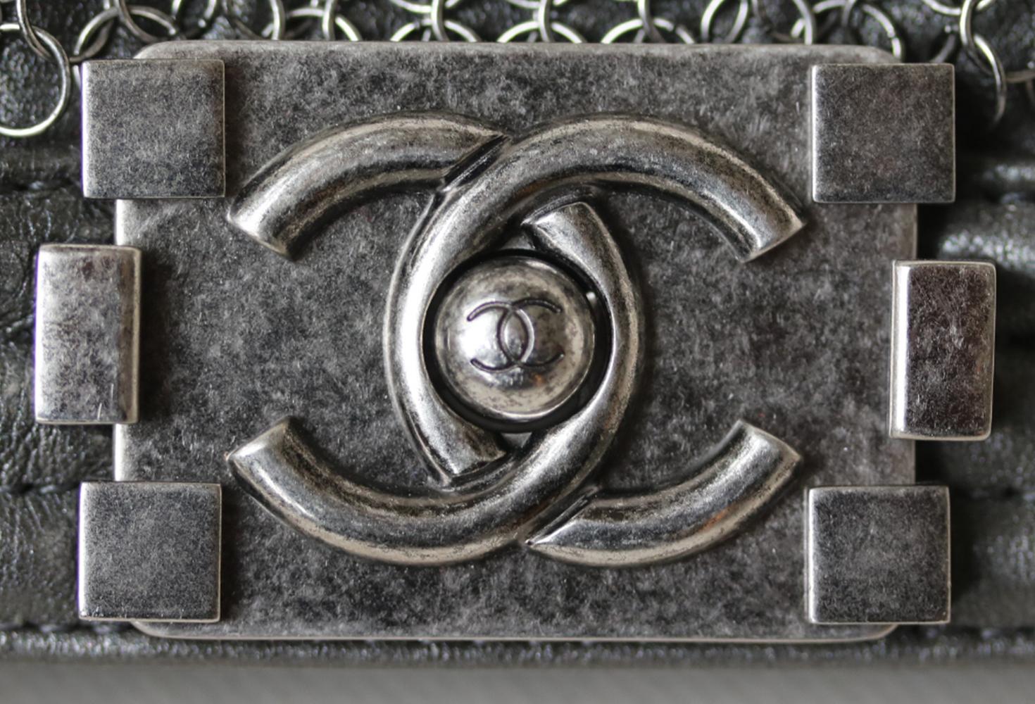 Chanel Chainmail and Leather Long Boy Clutch In Excellent Condition In London, GB