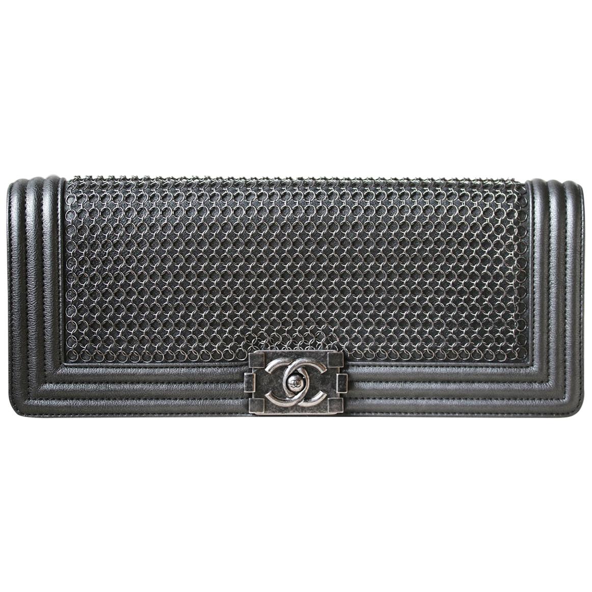 Chanel Chainmail and Leather Long Boy Clutch 