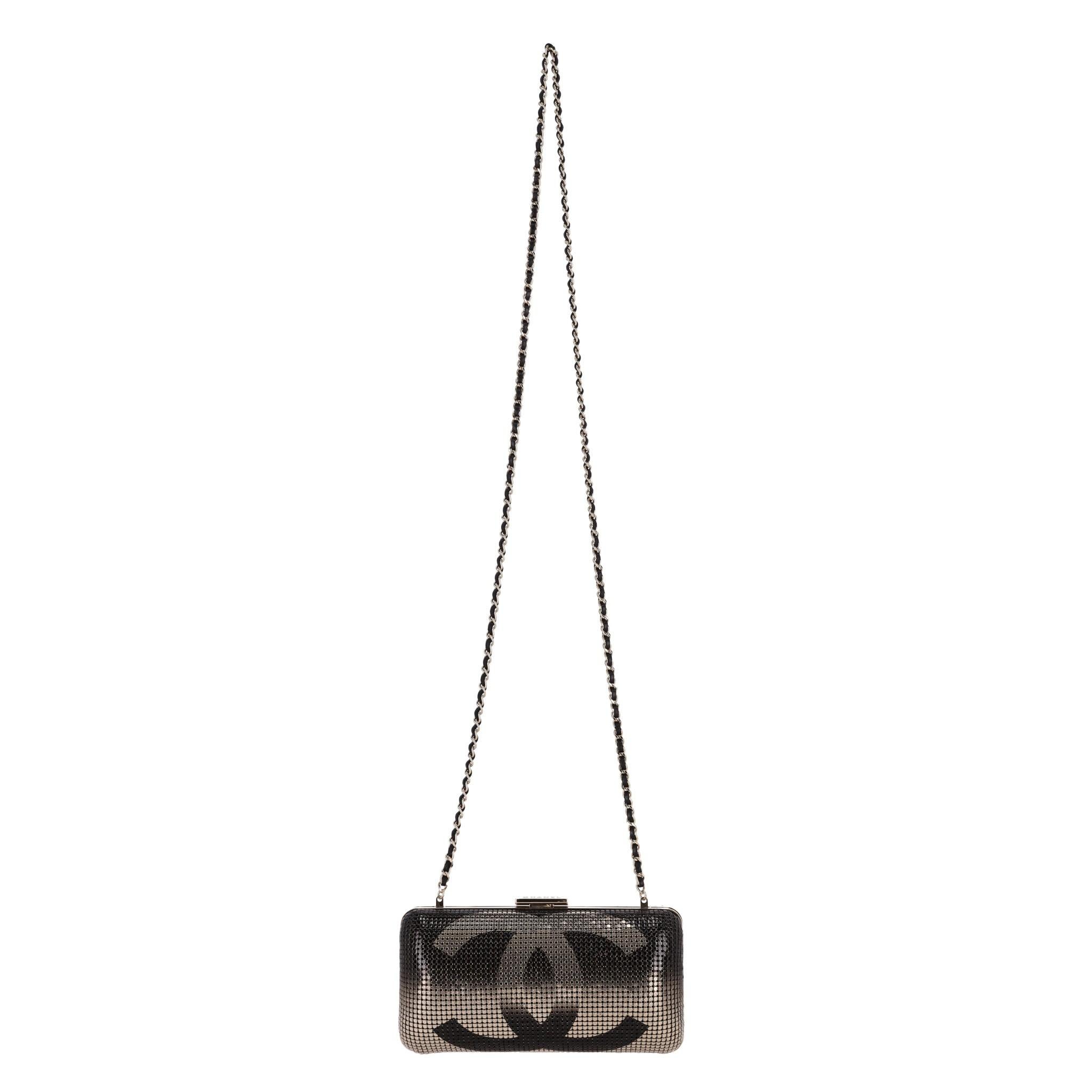 Black Chanel Chainmail 'CC' Logo  Hologram Minaudiere Bag For Sale