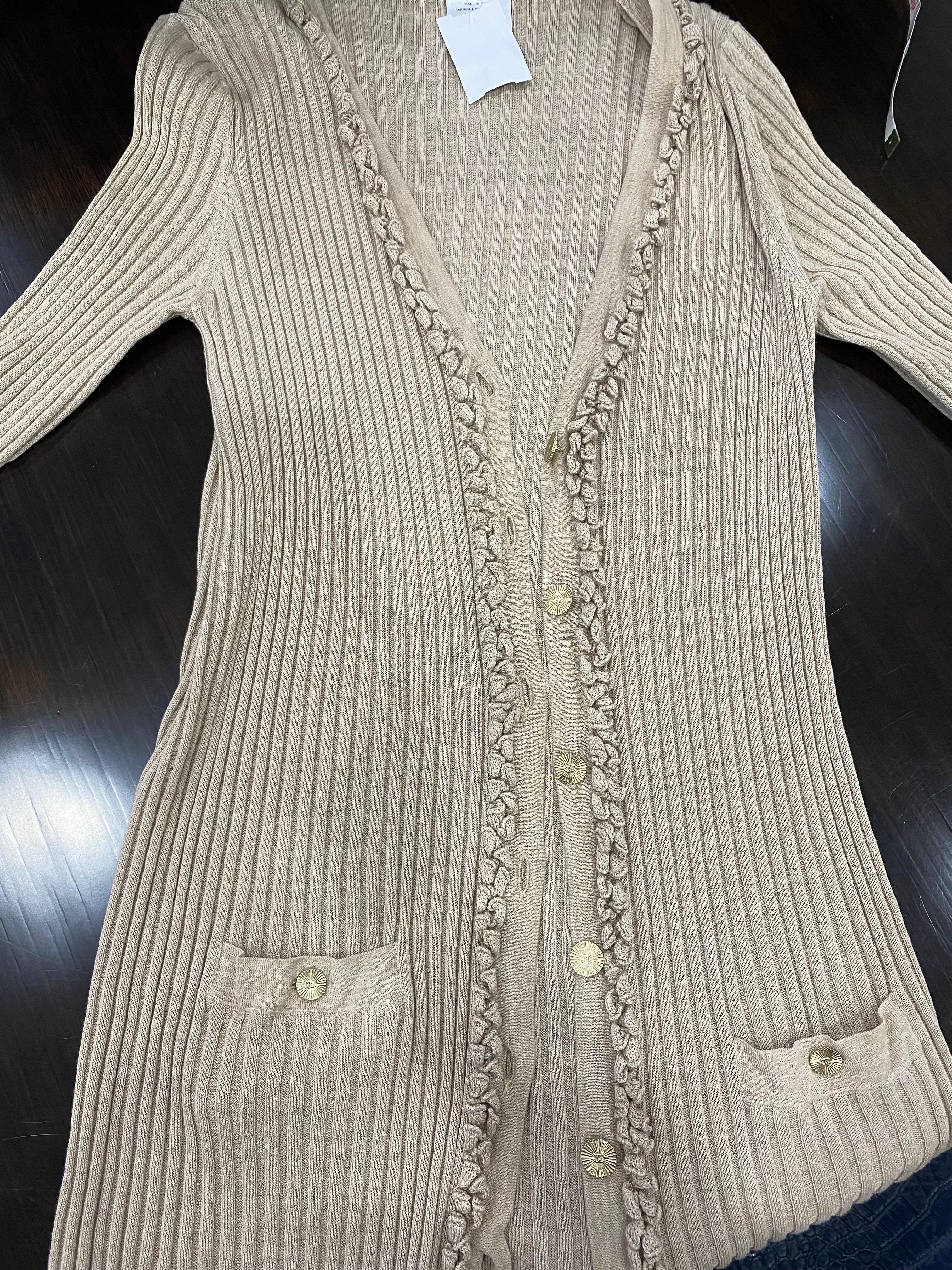 Chanel - Robe/manteau à manches 3/4 en tricot de coton champagne - Taille 38 en vente 5