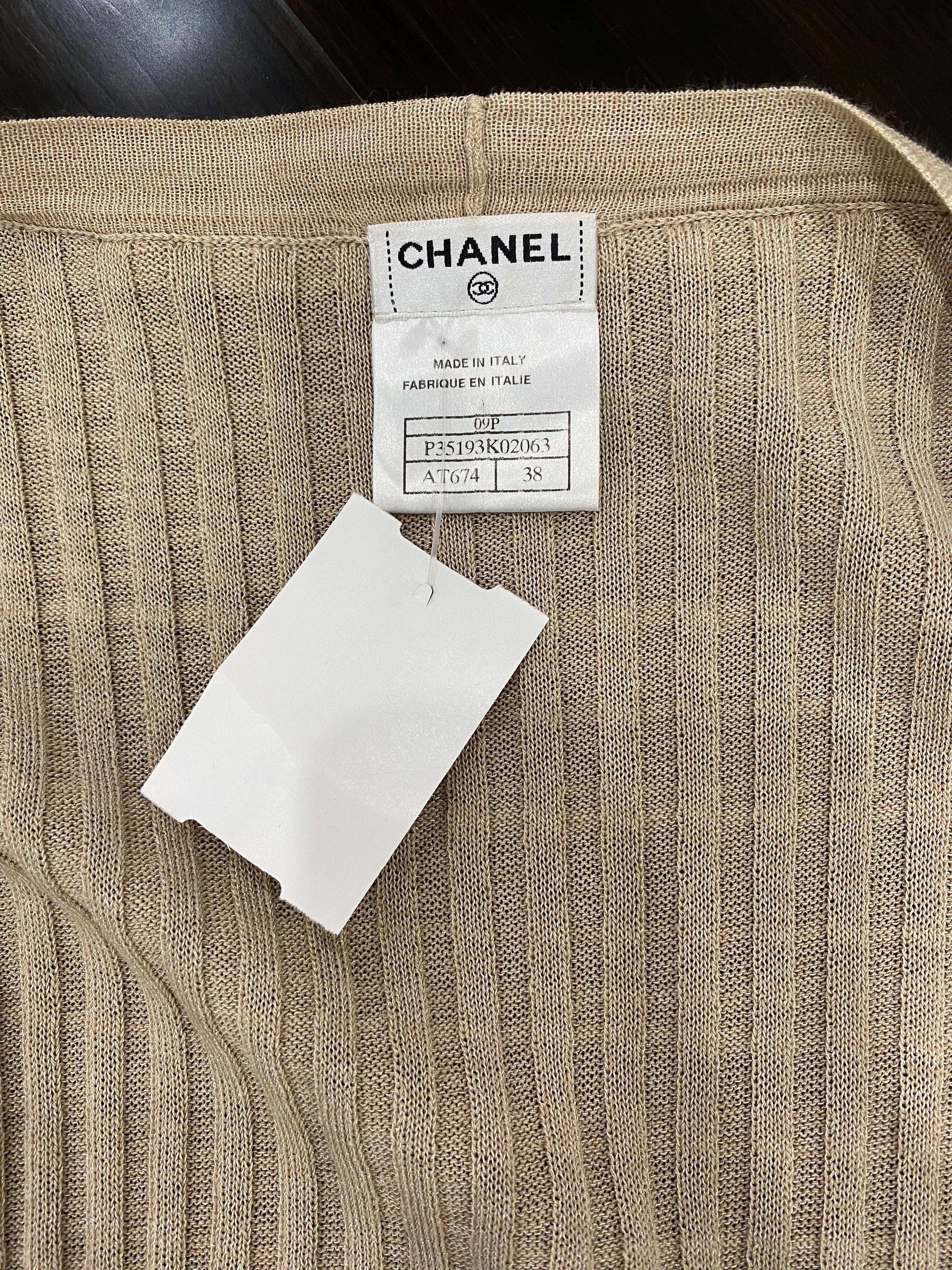 Chanel - Robe/manteau à manches 3/4 en tricot de coton champagne - Taille 38 en vente 6