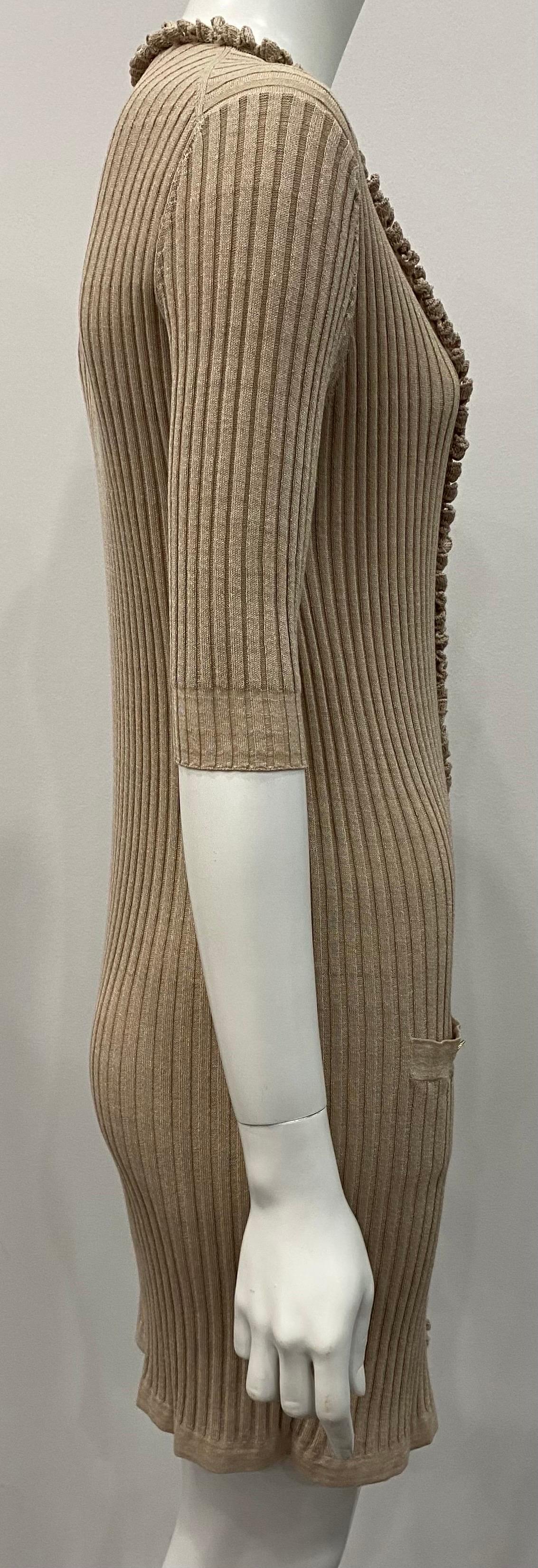 Women's Chanel Champagne Cotton Knit 3/4 Sleeve Sleeve Dress/Coat - Sz 38 For Sale