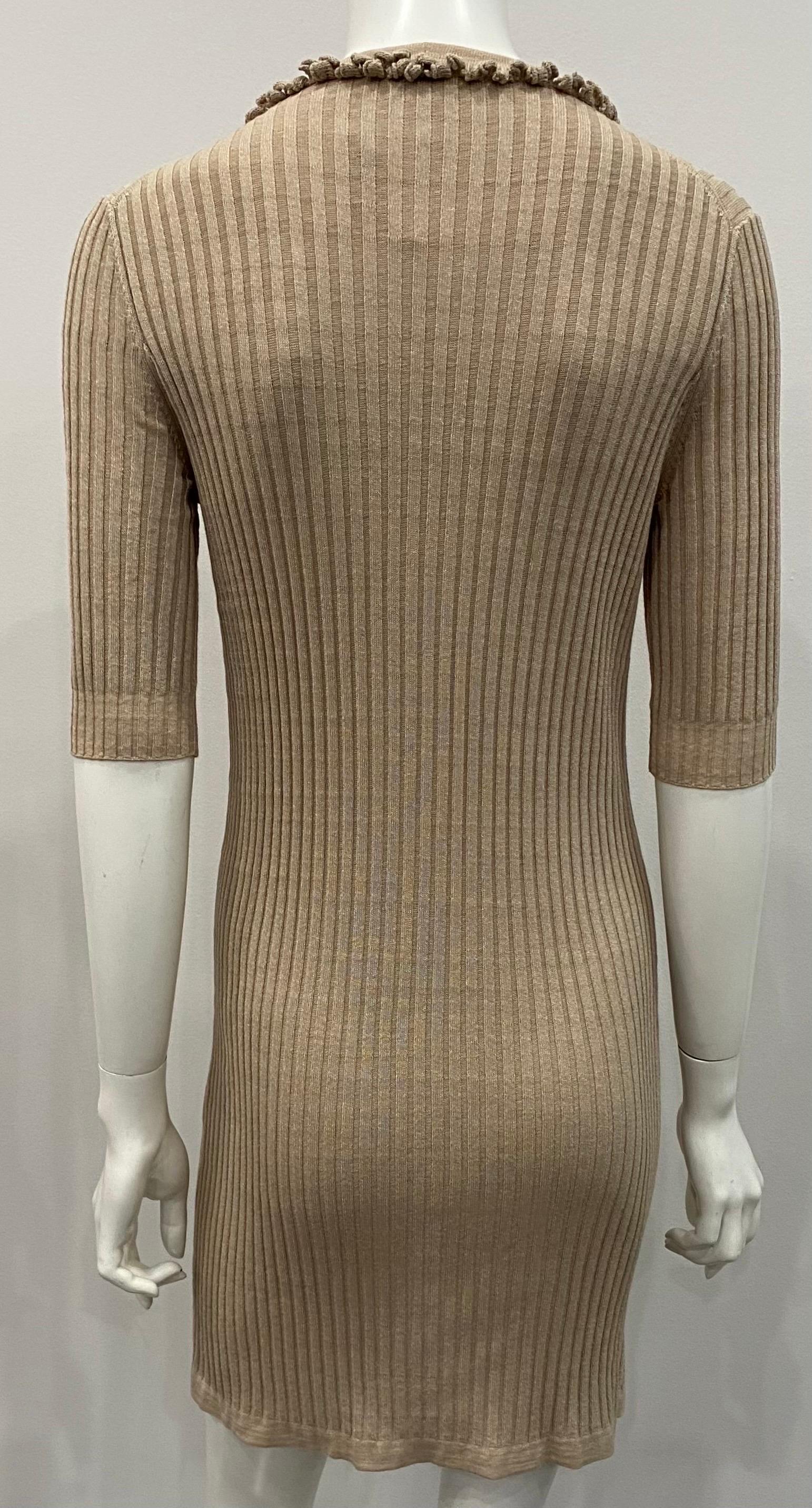 Chanel Champagne Cotton Knit 3/4 Sleeve Sleeve Dress/Coat - Sz 38 For Sale 1