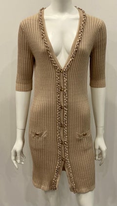 Chanel Champagne Cotton Knit 3/4 Sleeve Sleeve Dress/Coat - Sz 38