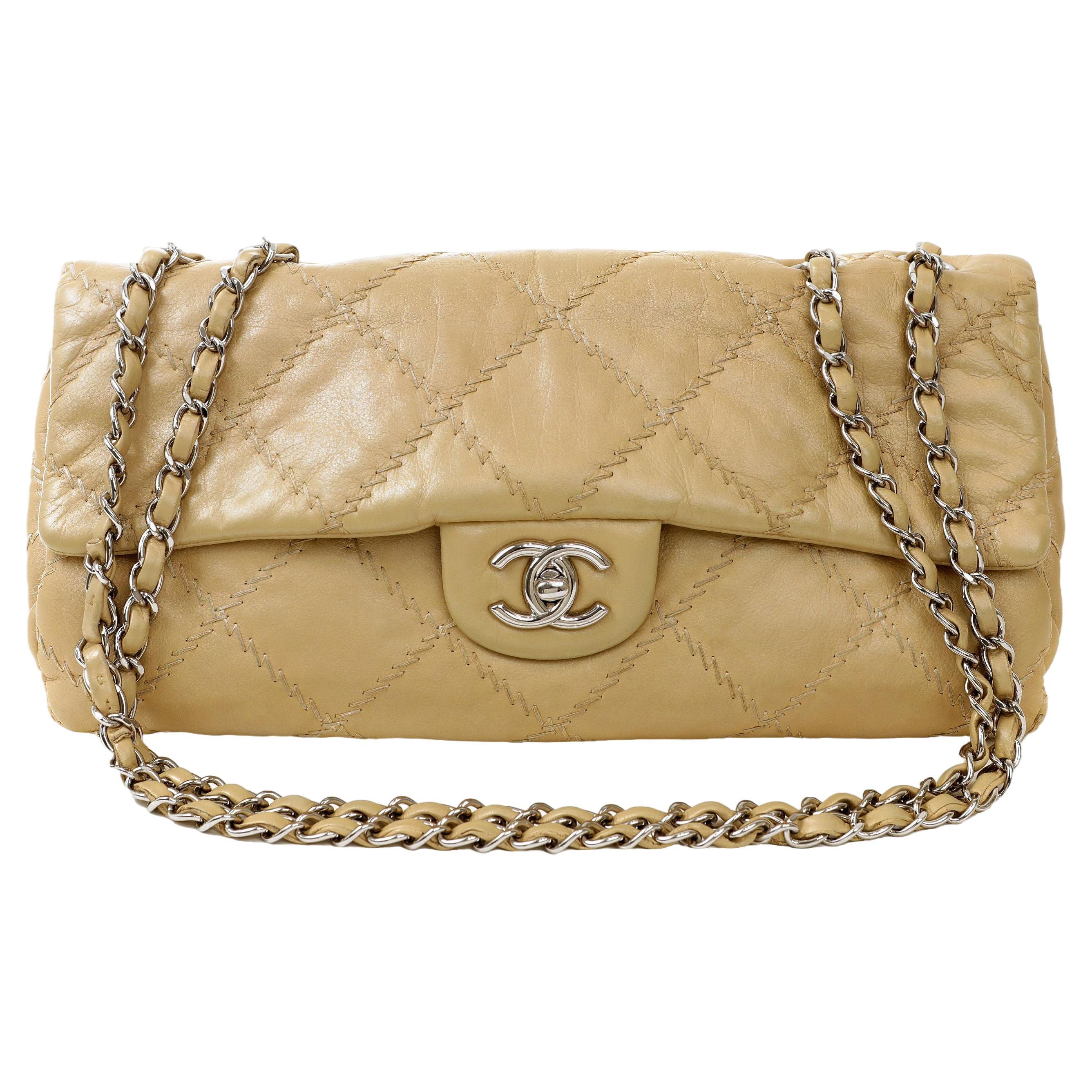 Chanel Champagne Gold East West Ultra Stitch Flap Bag  For Sale