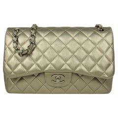 Chanel Champagne Gold Lambskin Leather Quilted Classic Double Flap Jumbo Bag