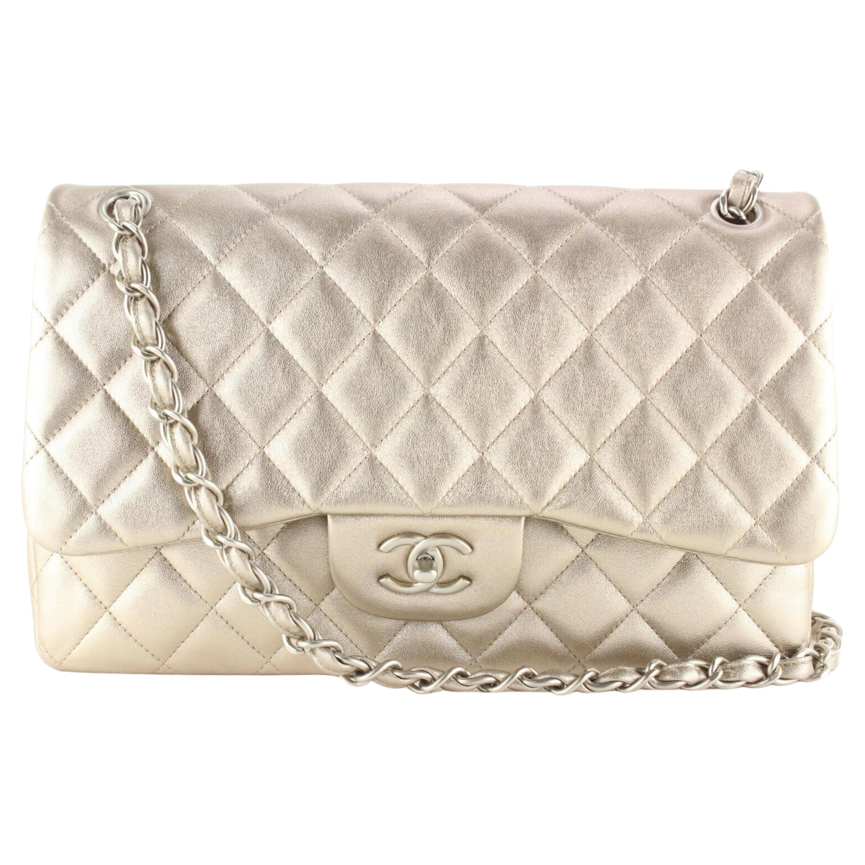 CHANEL Classic Lambskin Quilted Medium Double Flap Bag Beige