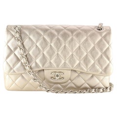 Chanel Champagne Lambskin Leather Quilted Jumbo Classic Double Flap SHW 3CC0123