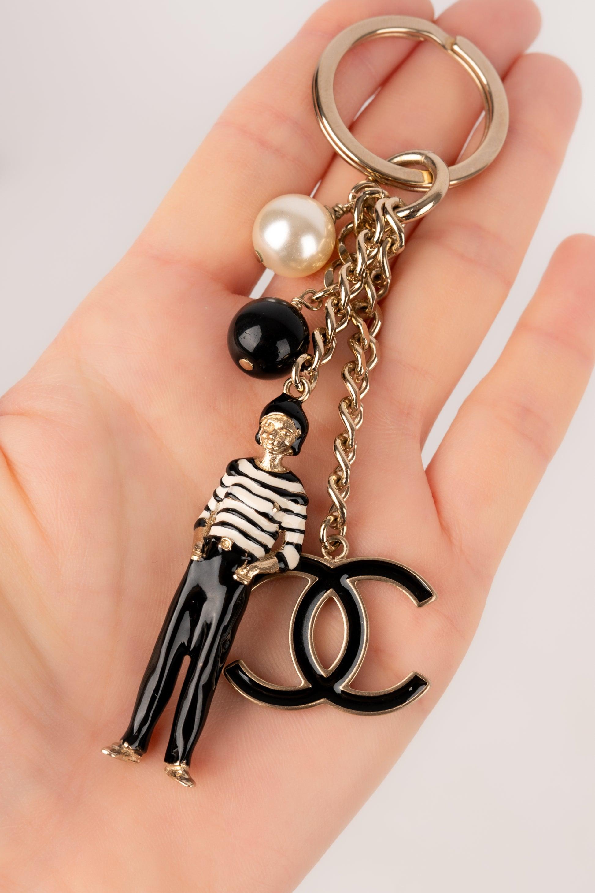Chanel Champagne Metal Bag Jewelry / Keyring with Enamel, 2010s 1