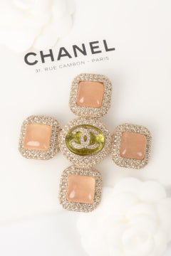 Chanel Champagne Metal Brooch Ornamented with Rhinestones and Resin, 2020