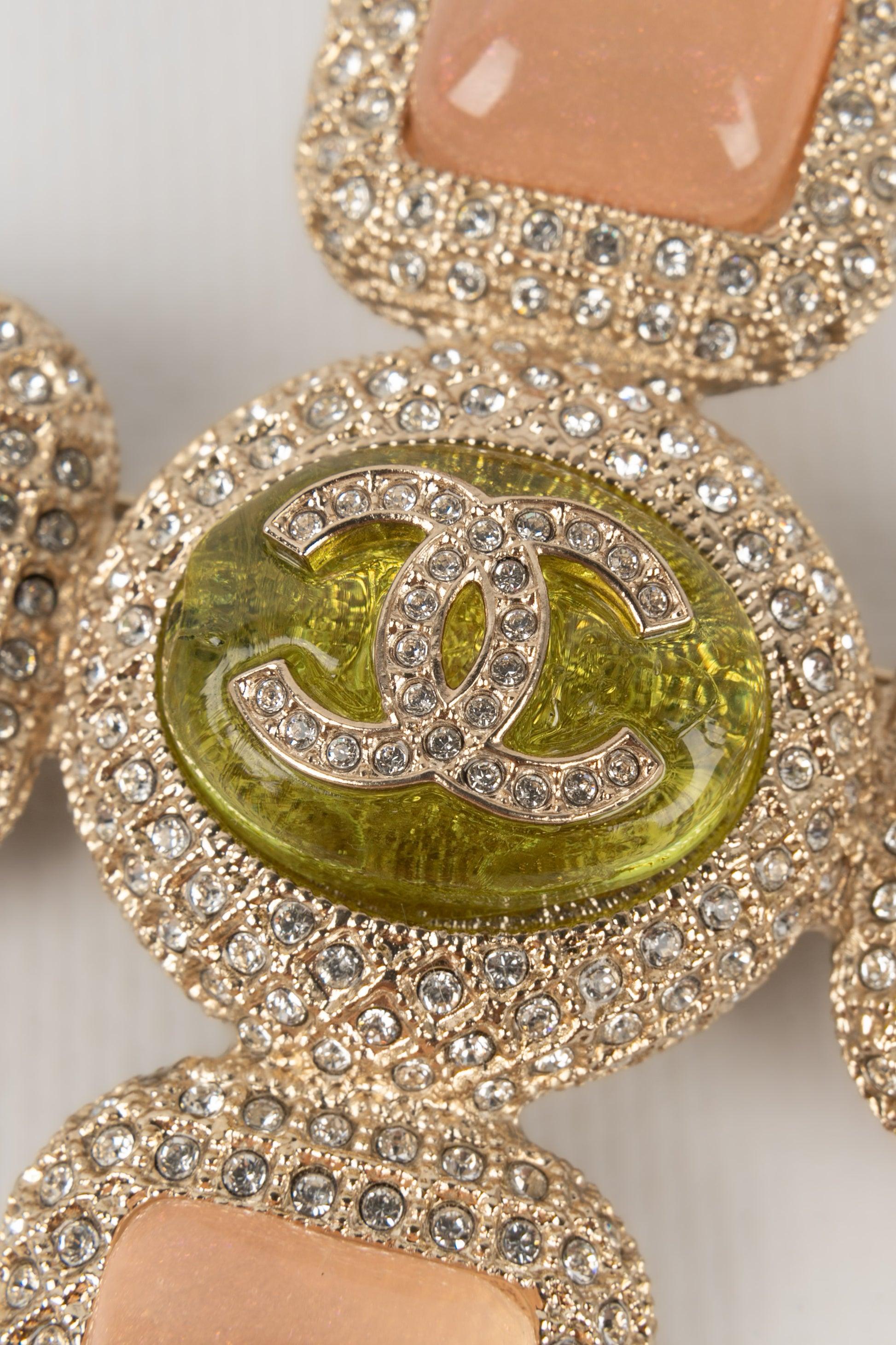Chanel Champagne Metal Brooch Ornamented with Rhinestones and Resin, 2020 1