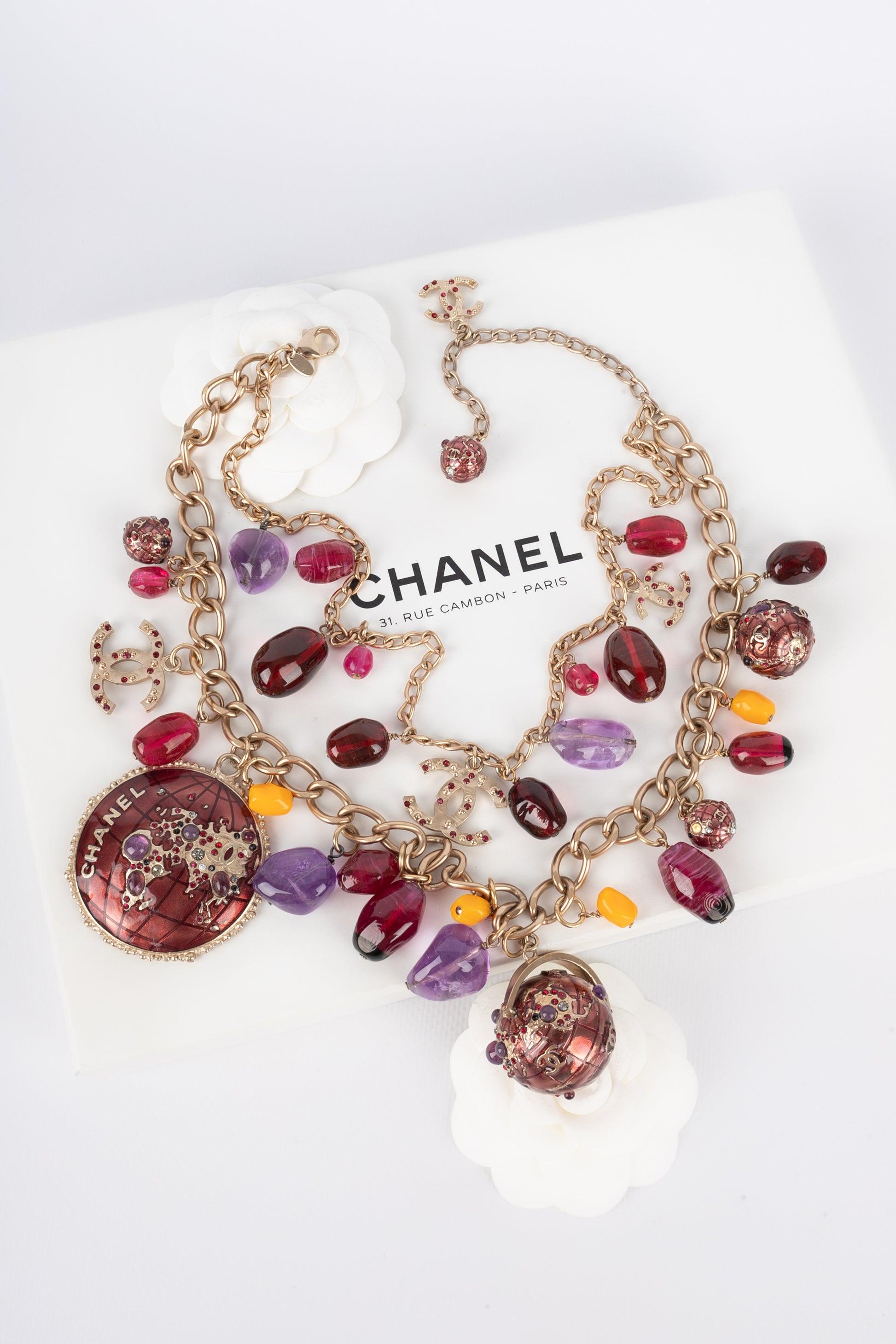 Chanel Champagne Metal Chain Necklace with Charms, 2004 For Sale 6