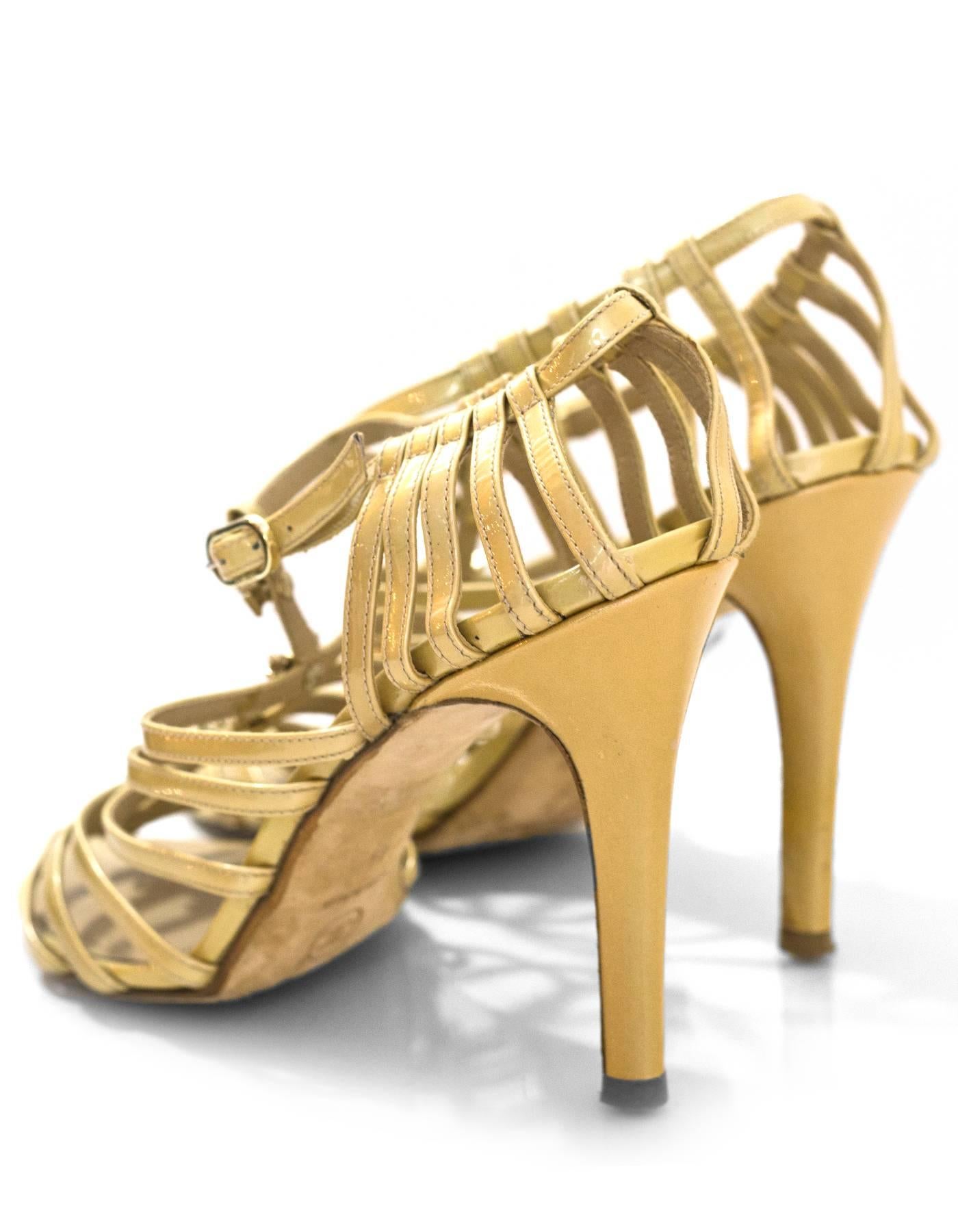 Chanel Champagne Patent Leather Caged Sandals Sz 41 In Excellent Condition In New York, NY