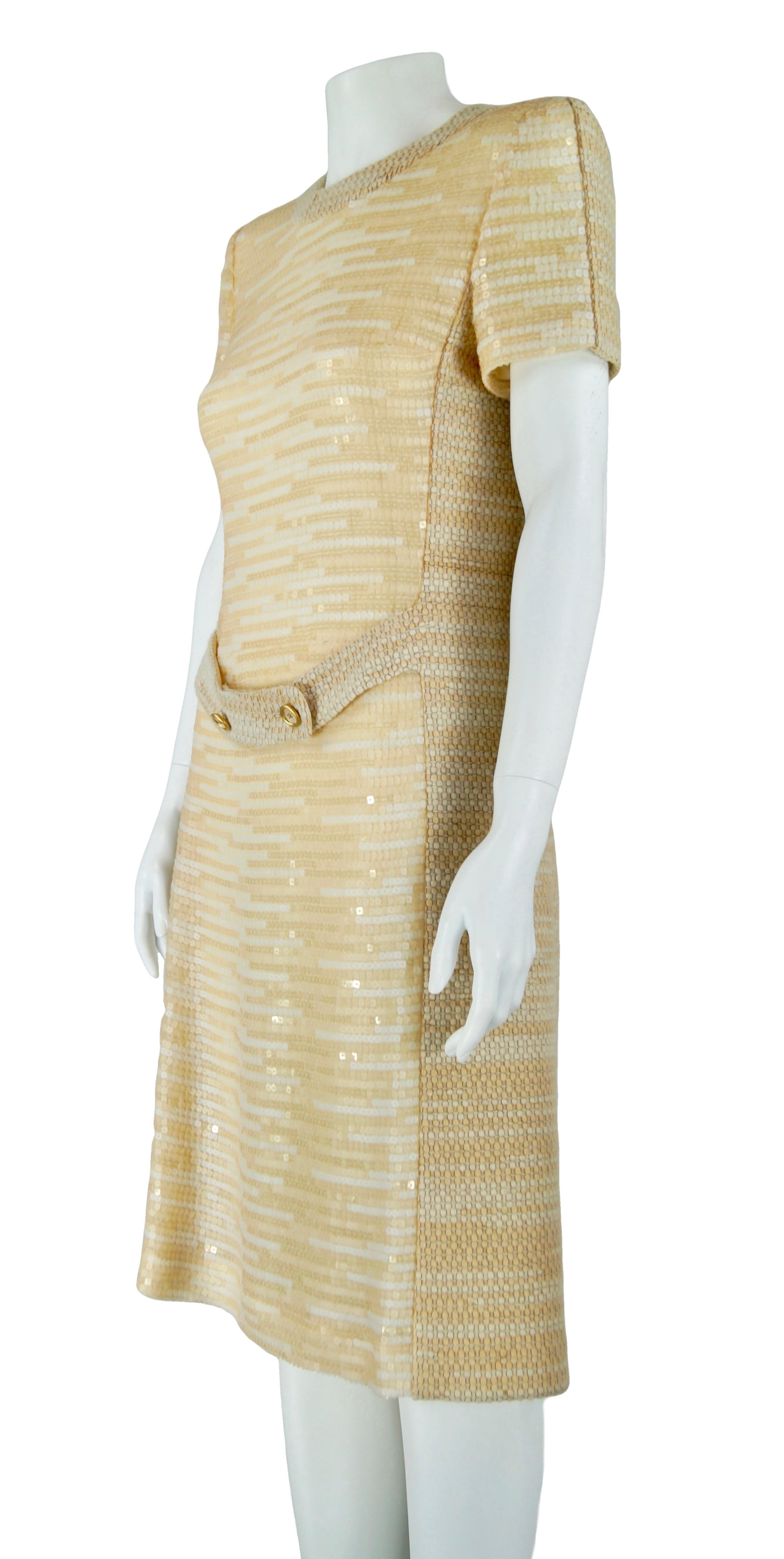 Beige Chanel champagne sequins dress F/W 2001  FR 40 For Sale