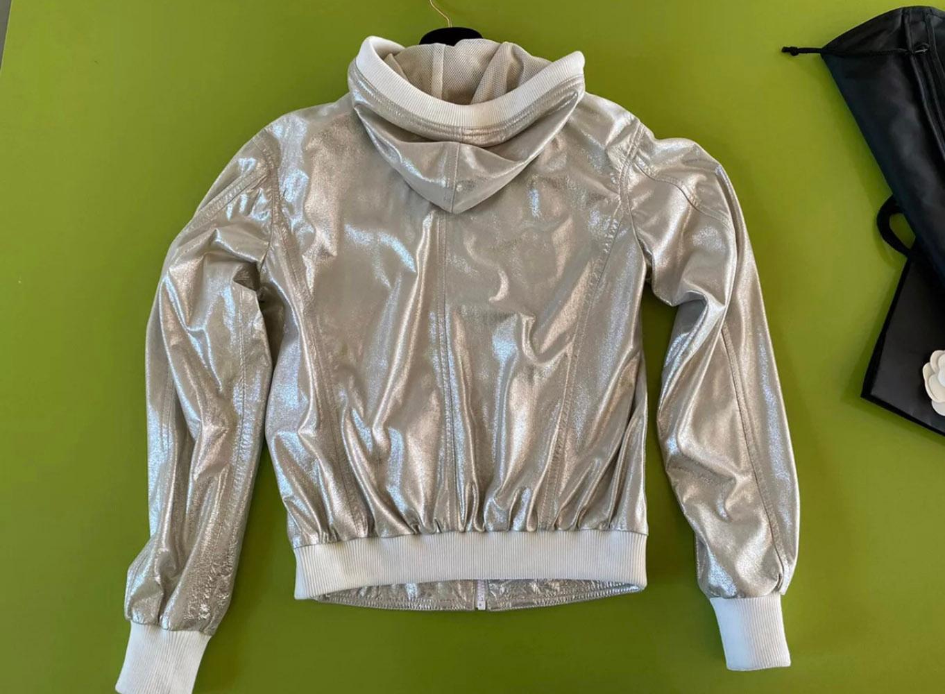 Women's or Men's Chanel Champaign Metallic Leather Bomber Jacket For Sale
