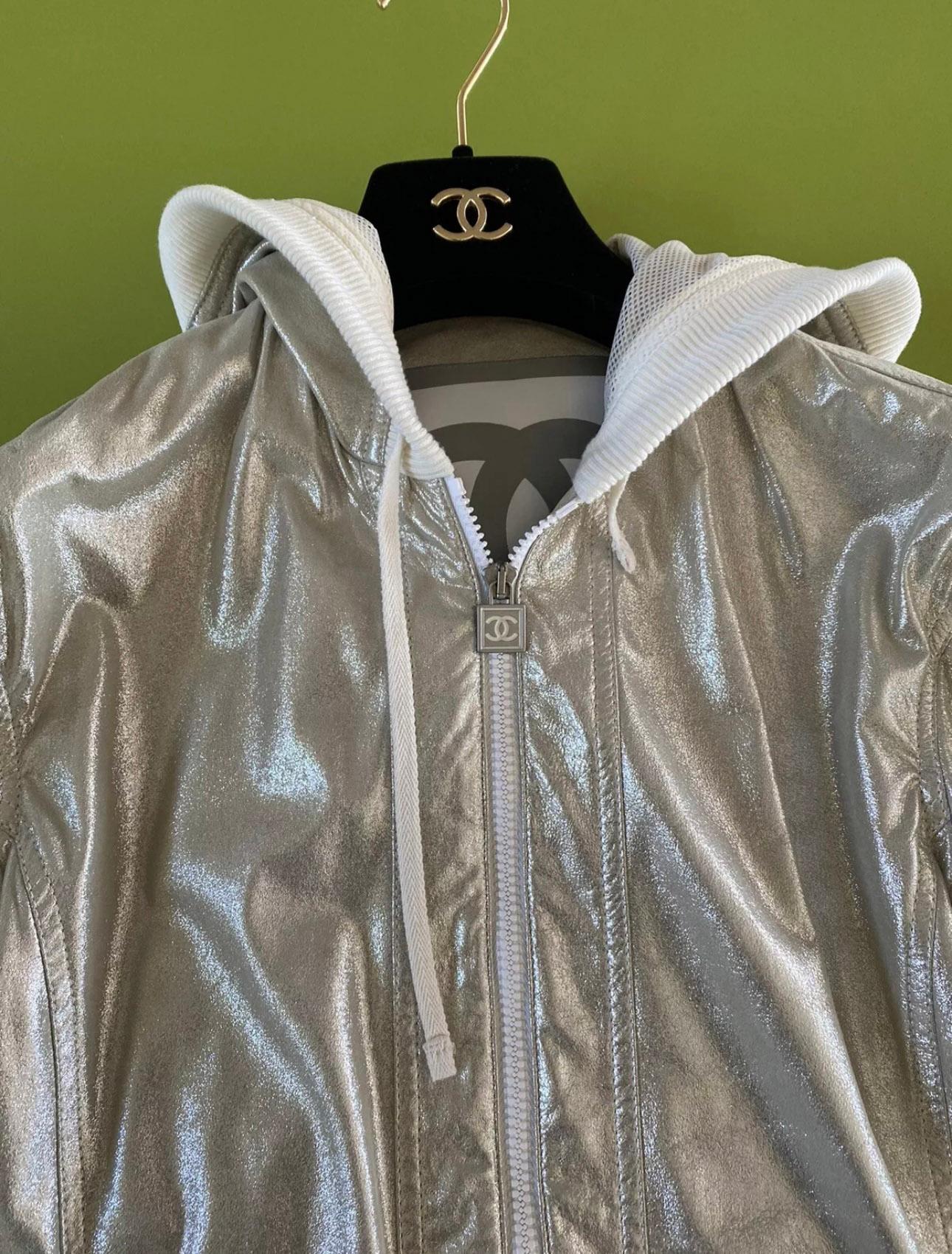 Chanel Champaign Metallic Leather Bomber Jacket For Sale 1