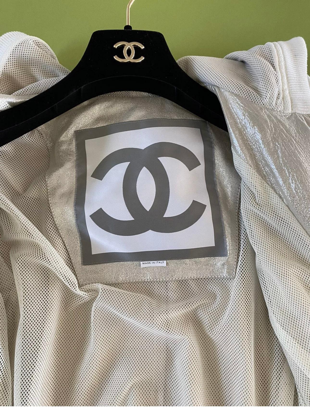 Chanel Champaign Metallic Leather Bomber Jacket For Sale 3