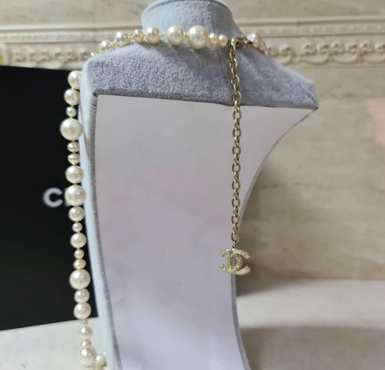 Women's Chanel Chanel 10a Faux Pearl Cc Logo Belt Necklace