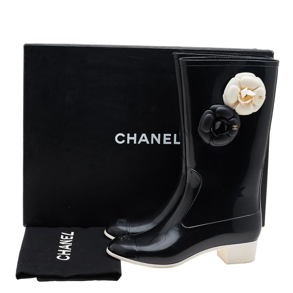  CHANEL Chanel Black Rubber Camellia Rain Boots Size 38 2