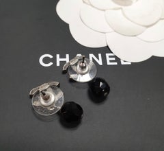 Chanel Chanel CC Black Crystal Drop Silver Tone Earrings