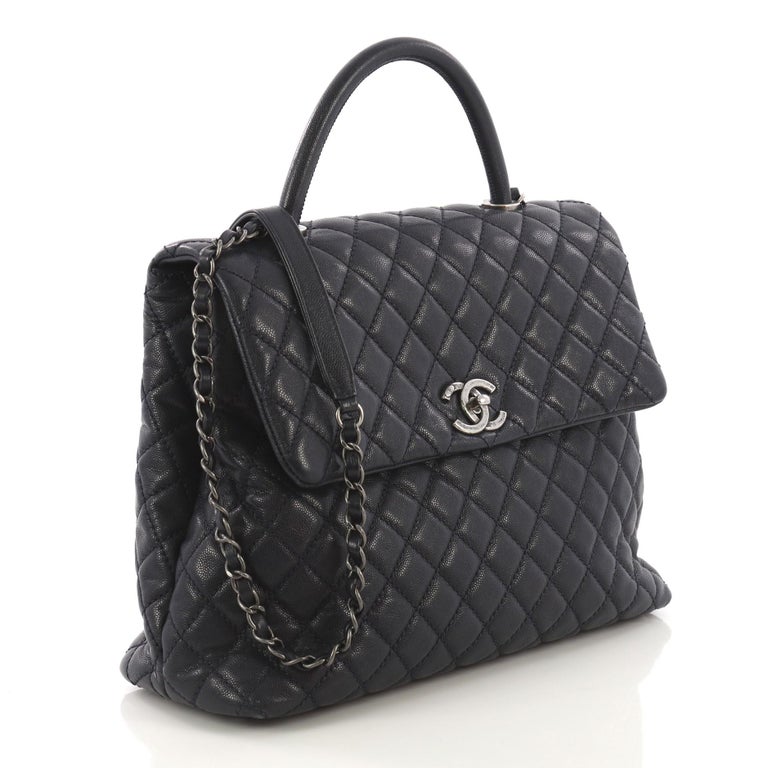 Chanel Chanel Coco Top Handle Bag Quilted Caviar Large For Sale at 1stdibs