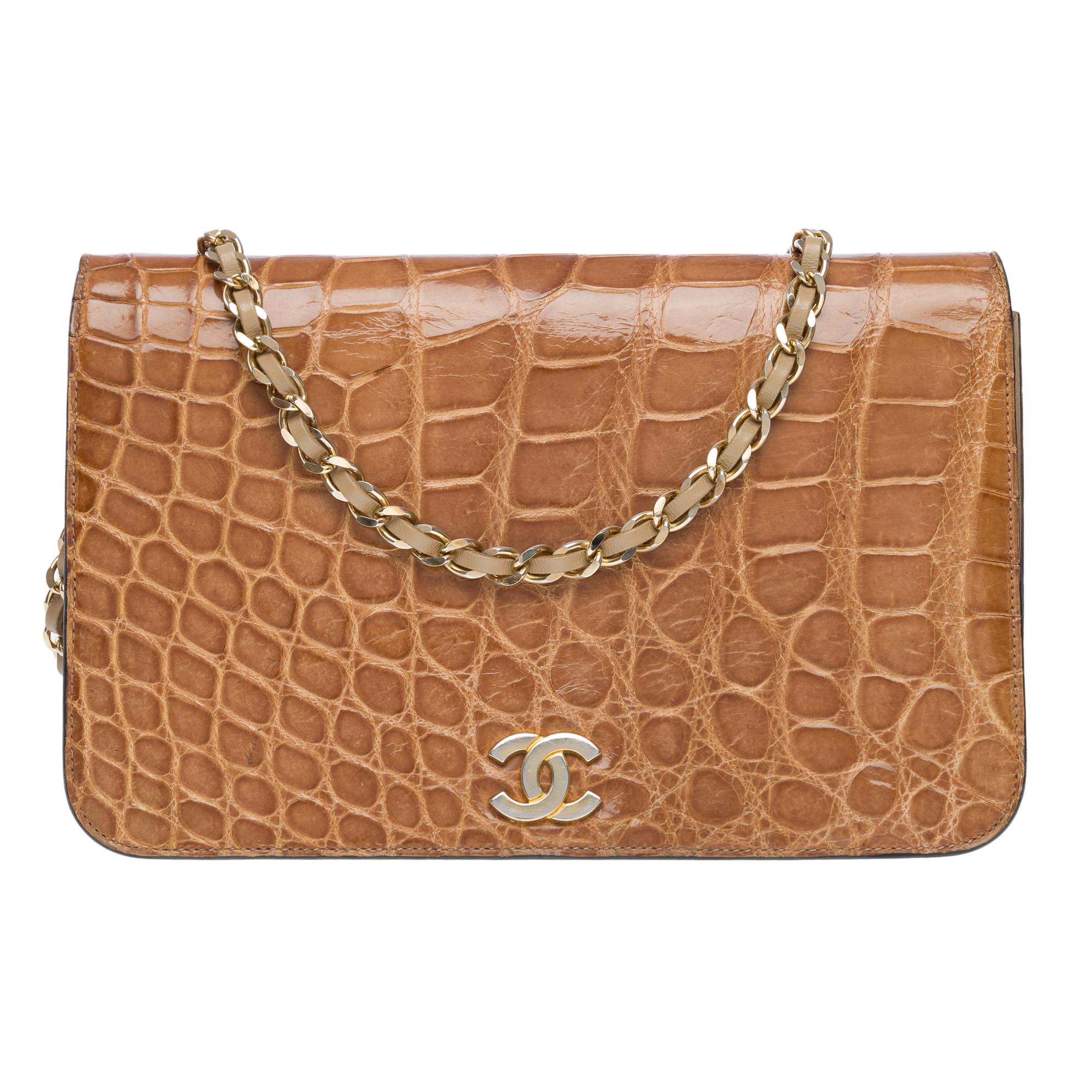 Chanel Chanel Full Flap shoulder bag in beige Alligator, GCHW In Good Condition In Paris, IDF