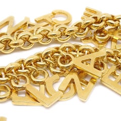 CHANEL 'CHANEL' Gold Metal Chain Logo Choker Necklace